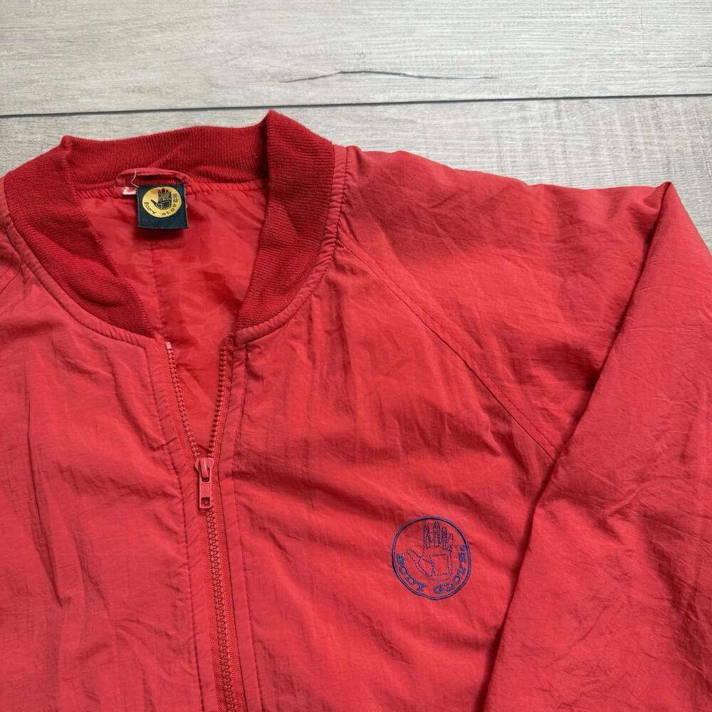 Vintage 1993 Body Glove Red Nylon Bomber Jacket Blue Logo Graphic Size L Surf - Picture 3 of 8